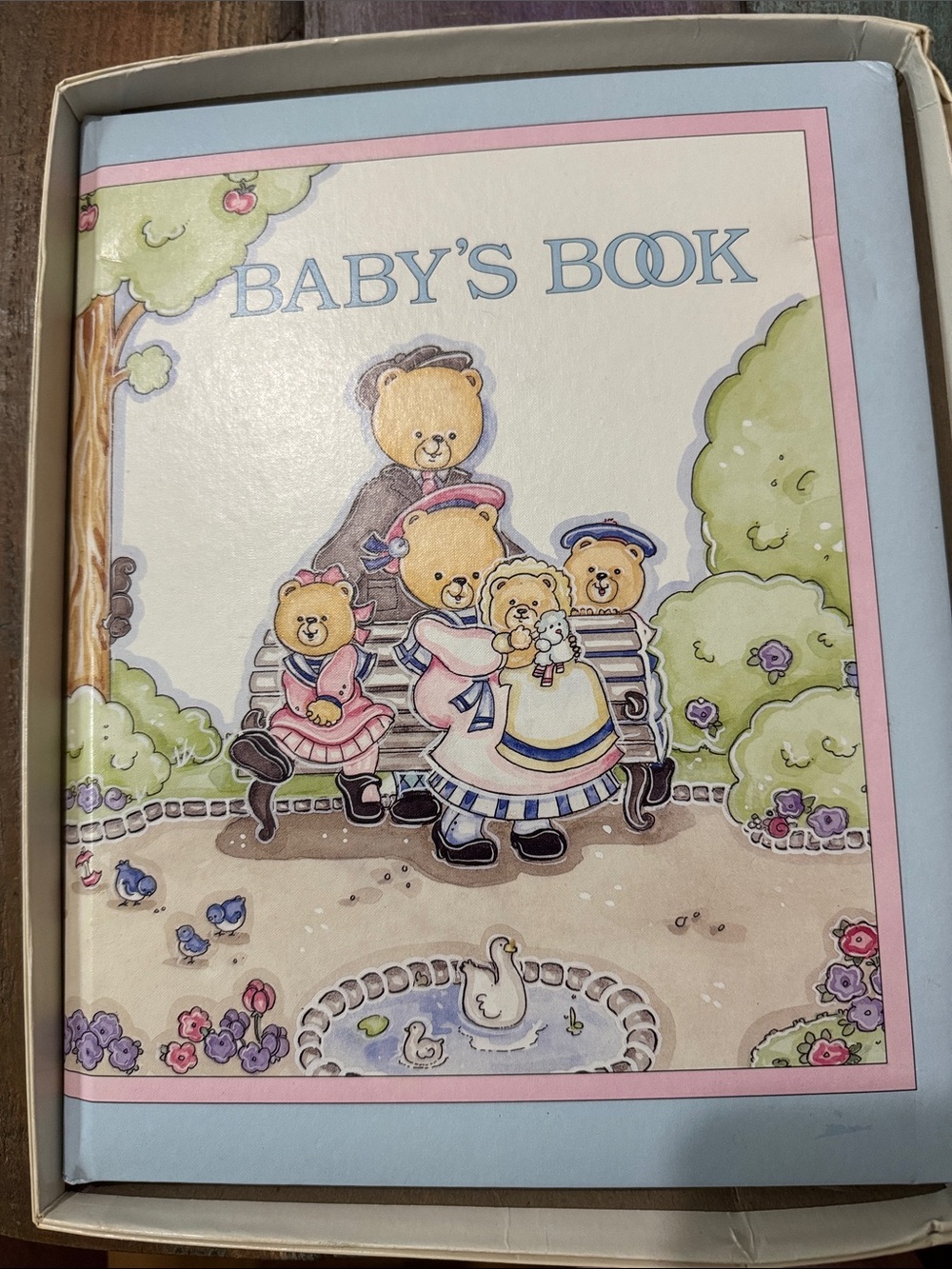Vintage Baby's Book Keepsake Album - Blue Cover with Bear Family Illustration